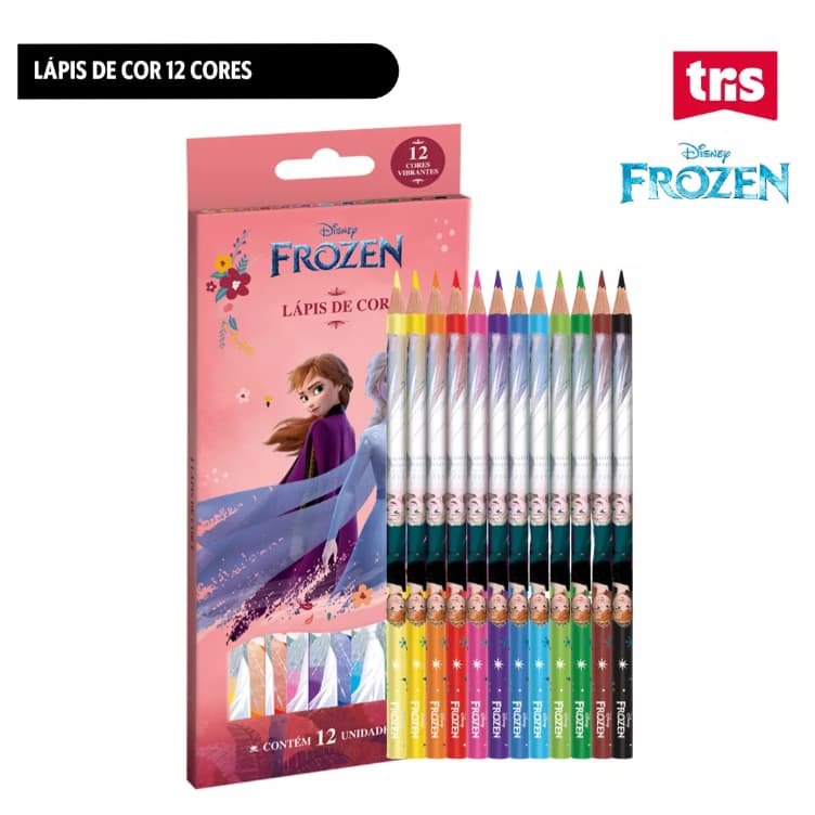 Lápis De Cor FROZEN 12 Cores Vibrantes - Lapis Para Colorir TRIS DISNEY