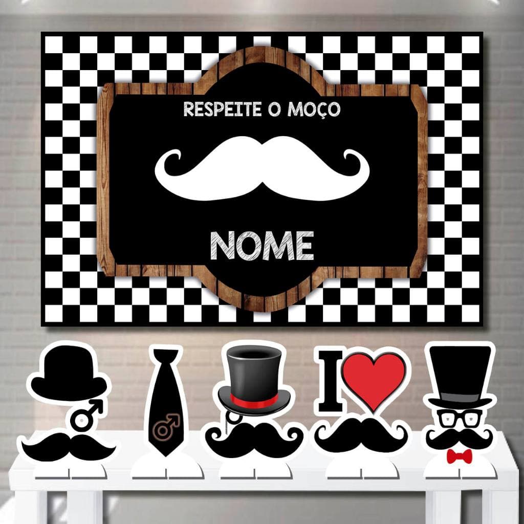Painel de Festa Kit Decoração e Display de Mesa Bigode Grosso