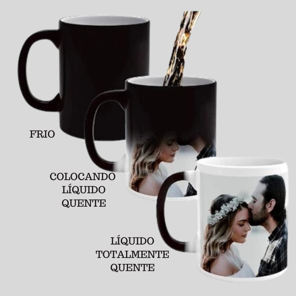 Caneca mágica personalizada cerâmica 325ml com sua foto e frases do seu Jeito