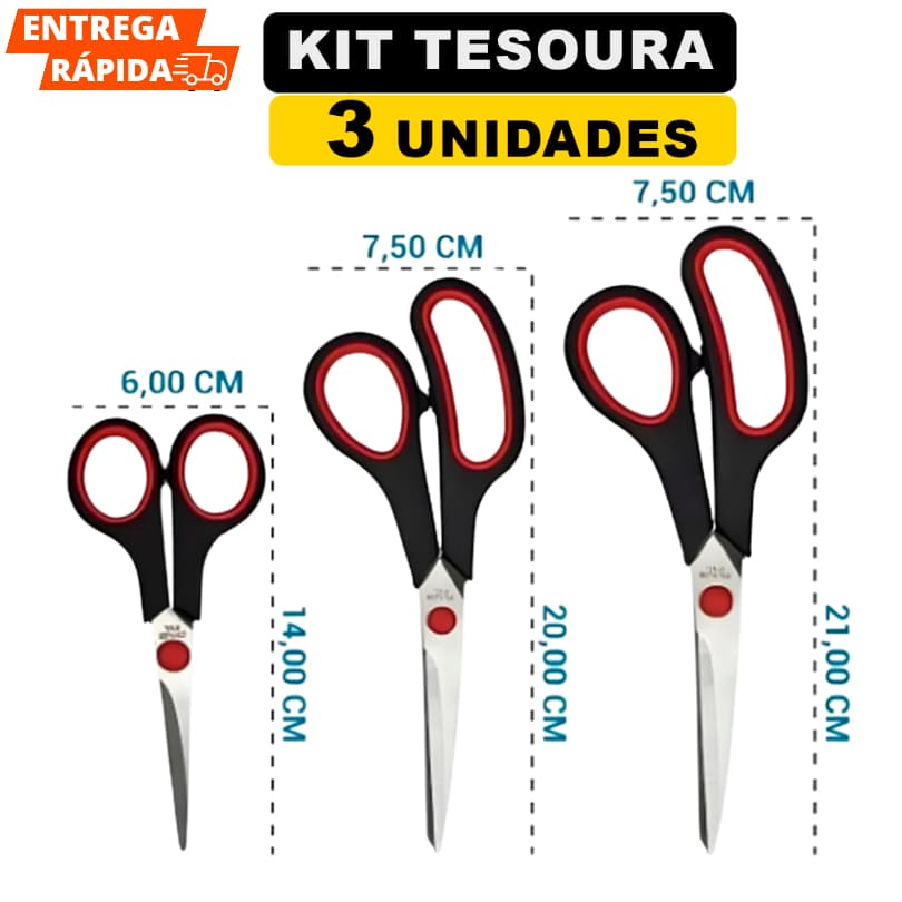 Kit De Tesouras 3 Peças Multiuso Para Casa Escola Trabalho Tesouras Afiadas