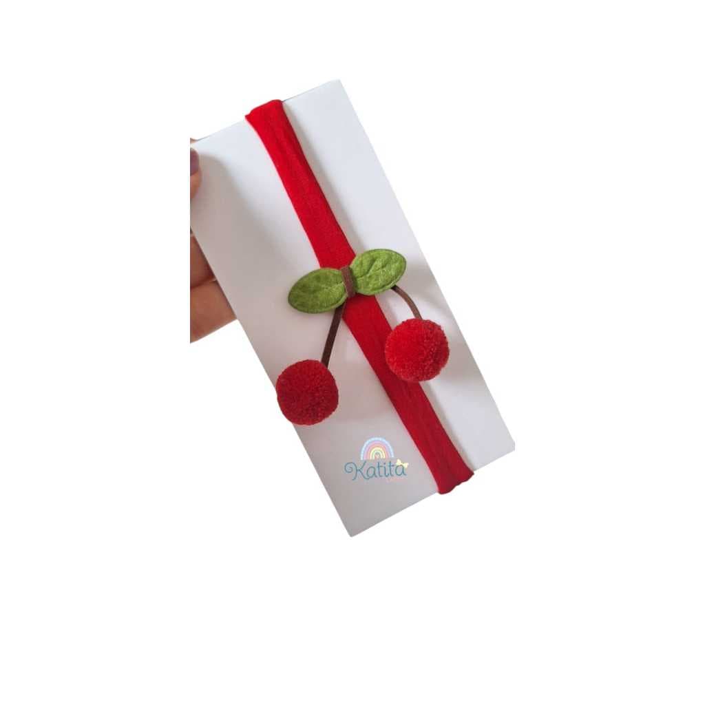 Faixa Bebê Cerejinha , Laço para Bebê lacinho e Bebê, Laço infantil, Tiara meia de seda Cereja.