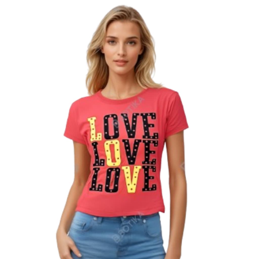 Camiseta Feminina Baby Look Love - Camiseta Estampada em Algodão com Manga Curta