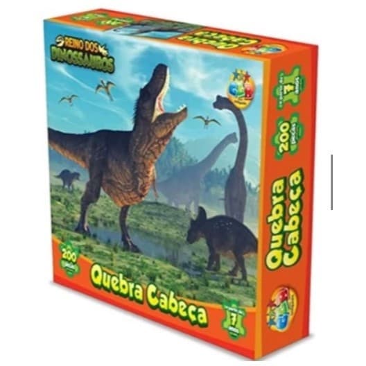 Brinquedo Jogo Quebra Cabeça Reino dos Dinossauros com 200 Peças