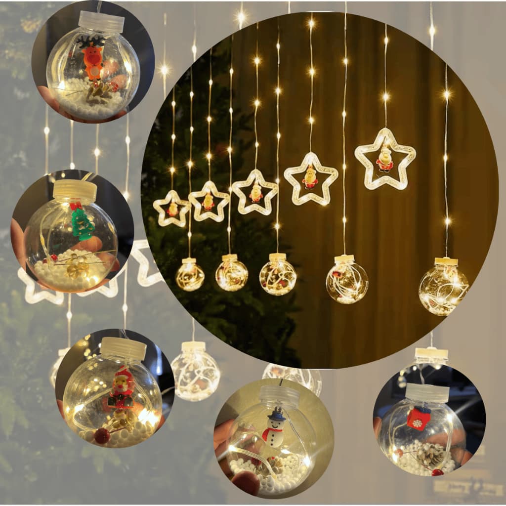 Cascata de Pisca Pisca Cortina De Luz  Bolinhas Estrelas Varal Decoração Natal 100 Leds 3 metros