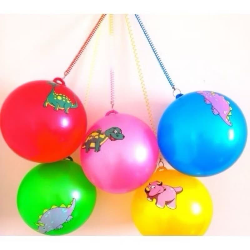 Kit com 12 peças Bola Borracha Poing Poing com Cordao Mola 23cm Brinquedo Super Divertido