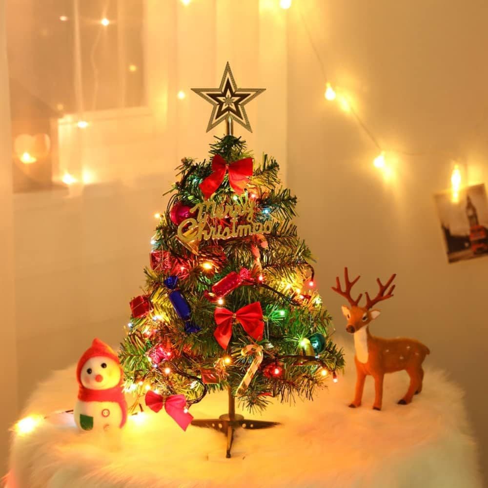Arvore de Natal Pequena 60cm Pisca Pisca Decorada Enfeites Natalinos Bolinhas