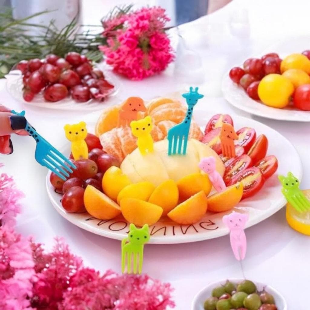 Garfinho Interativo 10 peças Mini Garfo Para Petisco Infantil de Frutas de Desenho Animado
