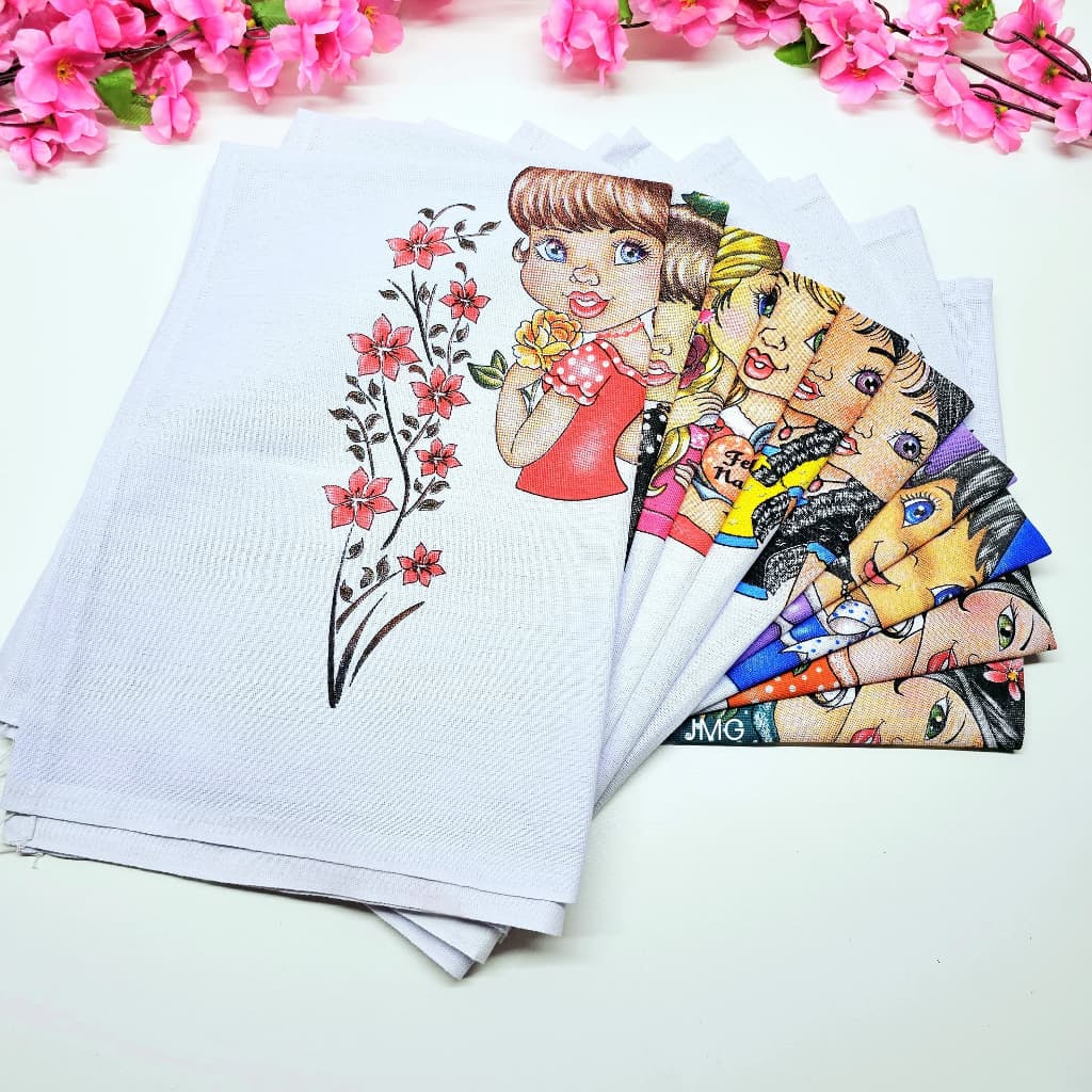 Pano Para Fazer Saia De Crochê Bonecas 5 Peças Tamanho Grande 50x70 Kit Estampado Bonequinha