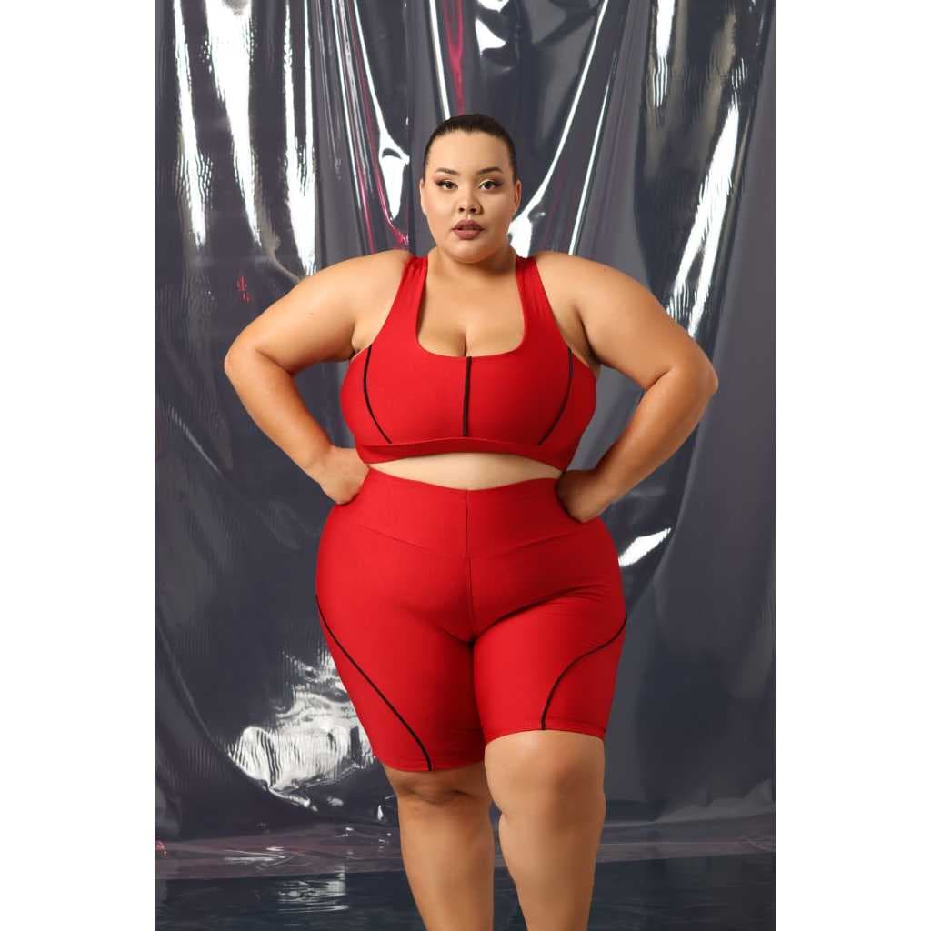 Conjunto Fitness Feminino Plus Size Short + Top Forrado305