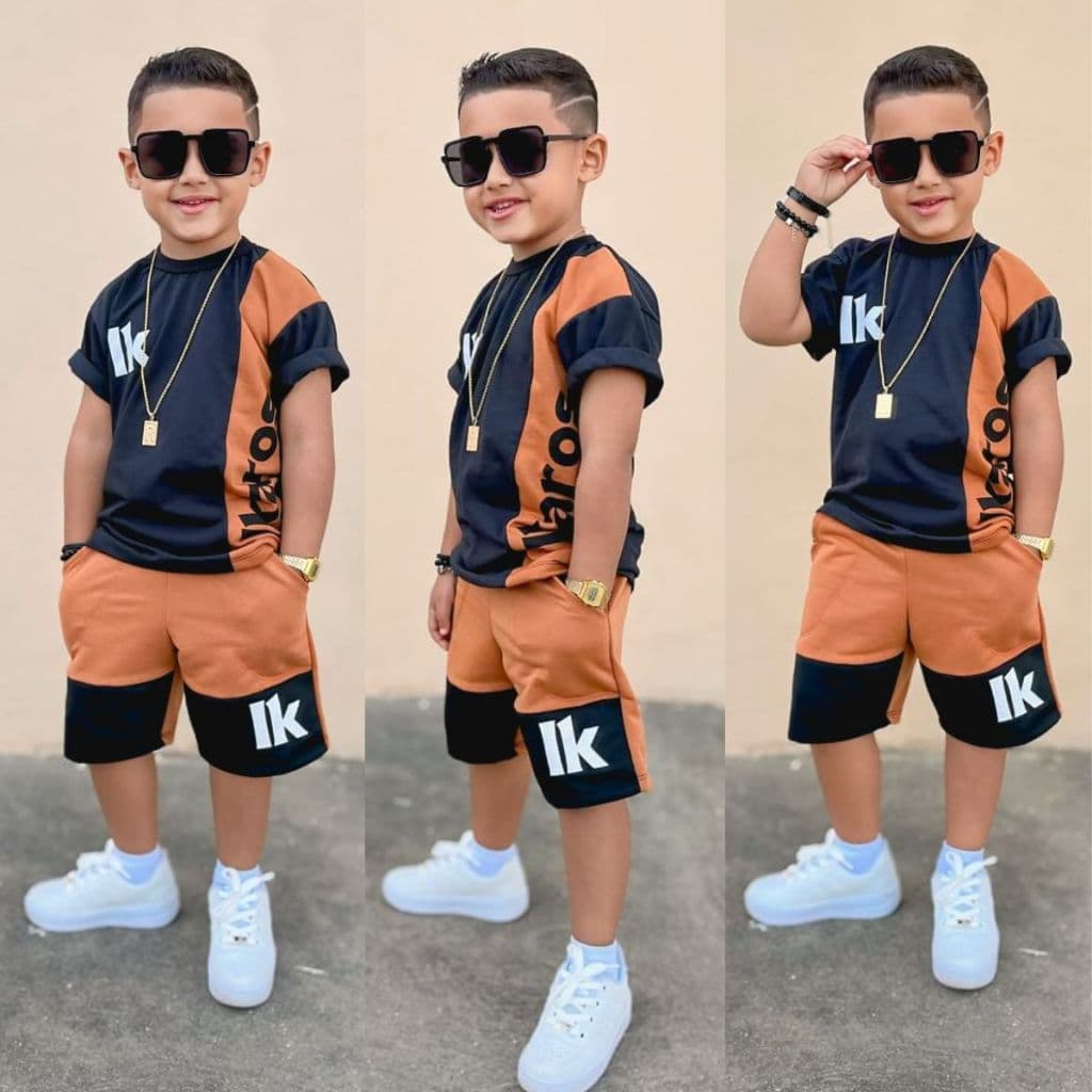 conjunto infantil camisa e bermuda masculino roupas de crianças verão 12 anos