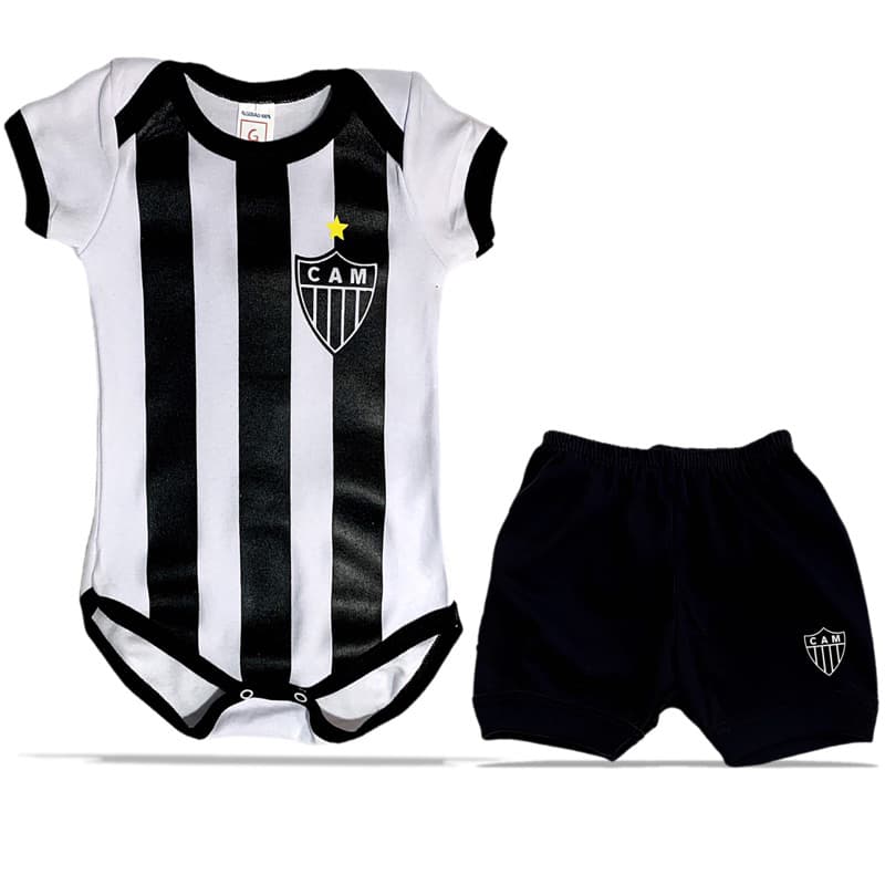 Roupinha Body Bebê Atlético Mineiro + Shorts Calção Culote Tecido 100% Algodão Macio Antialergênico