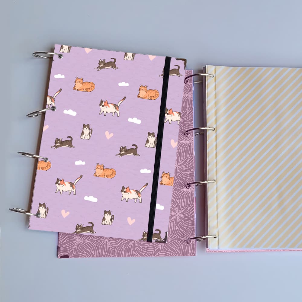 Caderno Argolado Gatinhos (Capa e Argolas Articuladas)Universitário Colegial A5 Fichário
