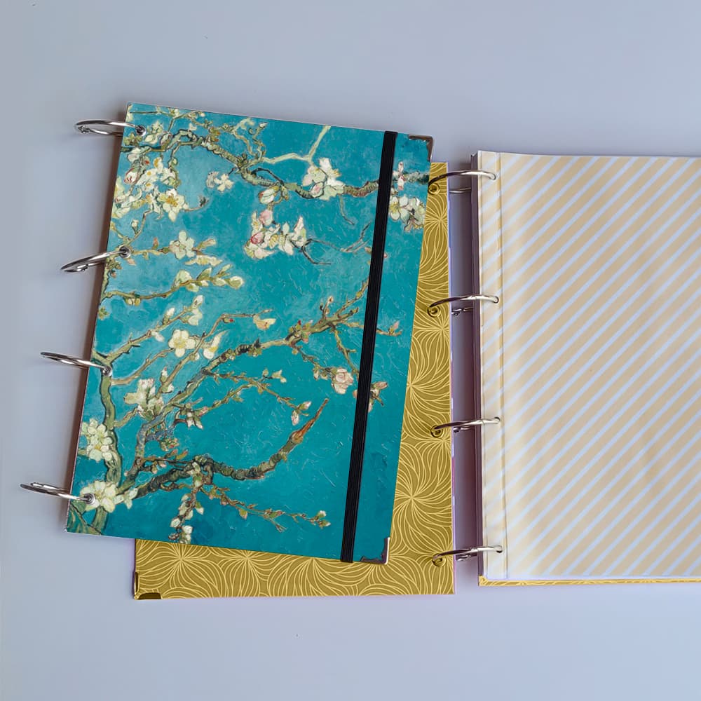 Caderno Argolado Van Gogh Amendoeira em Flor (Capa e Argolas) Universitário Colegial A5 Fichário