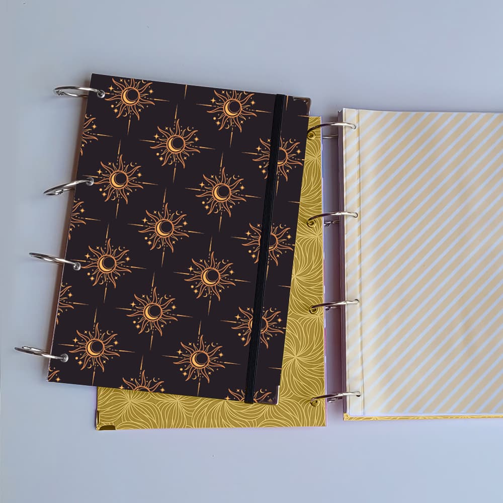 Caderno Argolado Sol Dark (Capa e Argolas Articuladas) Universitário Colegial A5 Fichário