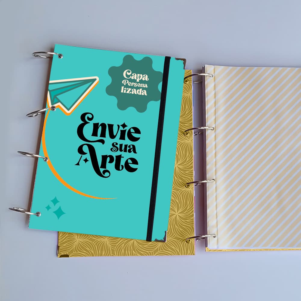 Caderno Argolado Personalizado Envie sua arte (Capa e Argolas) Universitário Colegial A5 Fichário
