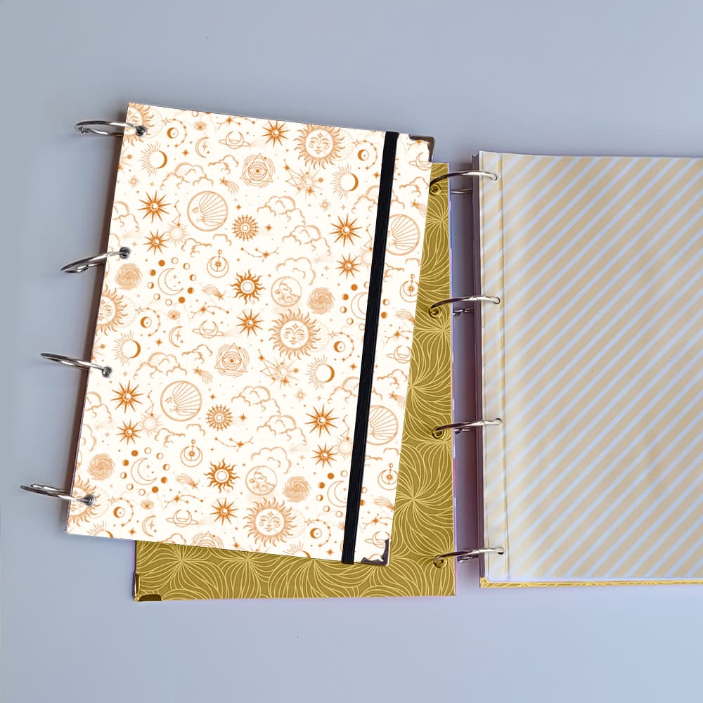 Caderno Argolado Sol e Lua Gold (Capa e Argolas Articuladas) Universitário Colegial A5 Fichário