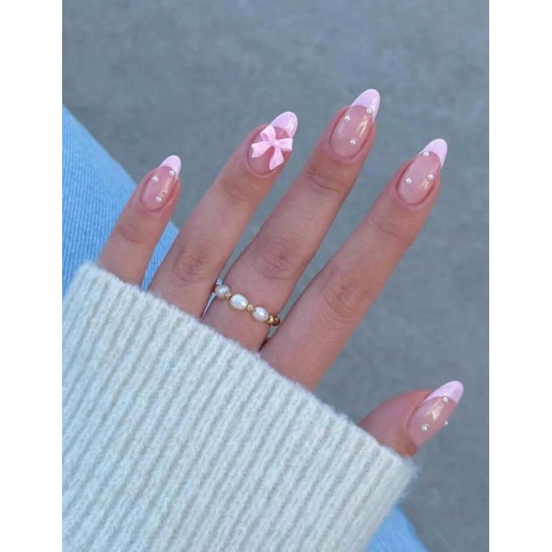 24 unidades de Unhas Postiças Quadradas Médias, Nude Branco com Degradê, com Design de Coração de Amor e Listras