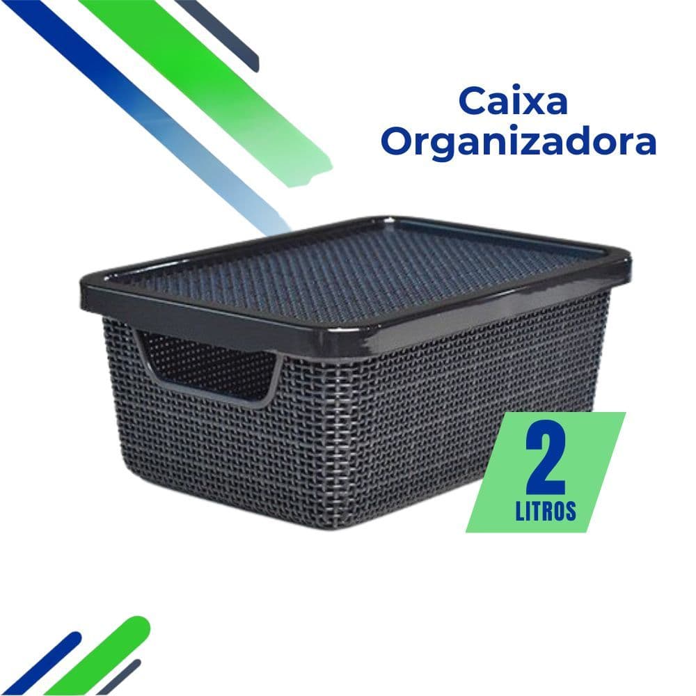 Caixa Organizadora Jutta Preto 2 Litros  Cesto Organizador Gavetas Guarda-Roupas Armario Brinquedos