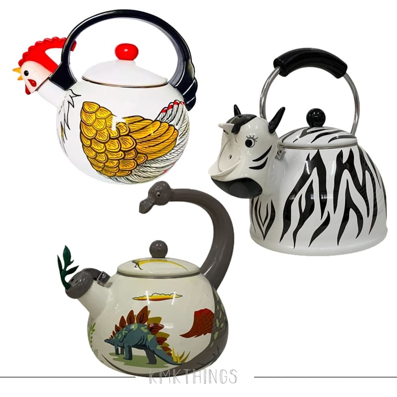 Chaleira Esmaltada Indução Com Apito - 2,5litros - Galinha/Zebra/Dino