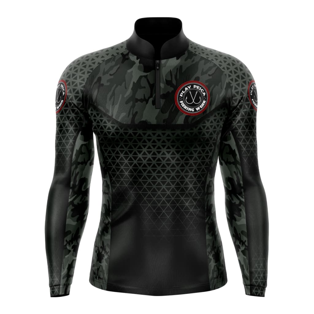 Camisa Blusa Camiseta Camuflada Preto com Proteção Solar Uv50+ Cammo Black Play Pesca