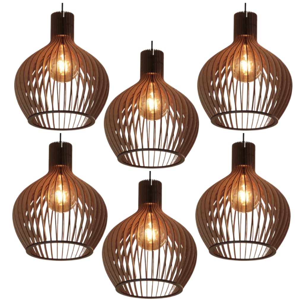 kit 6 Pendentes Luminarias Grande Com Fiação Completa Cor Marrom 28 x 34 cm - 6GMM