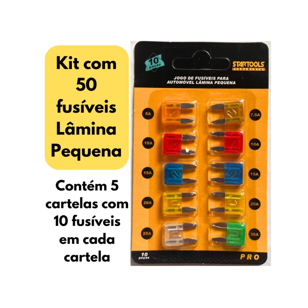 Fusível para Carro 50 Peças Lâmina Pequena Mini