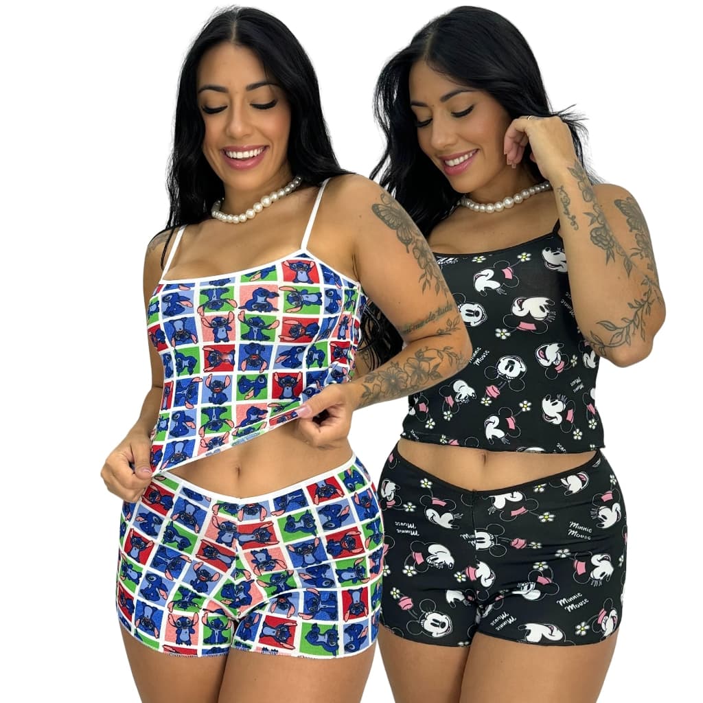 KIT 2 Pijama short dool baby Micro Estampado Blusa Curta Short Curto SAPEQUINHA