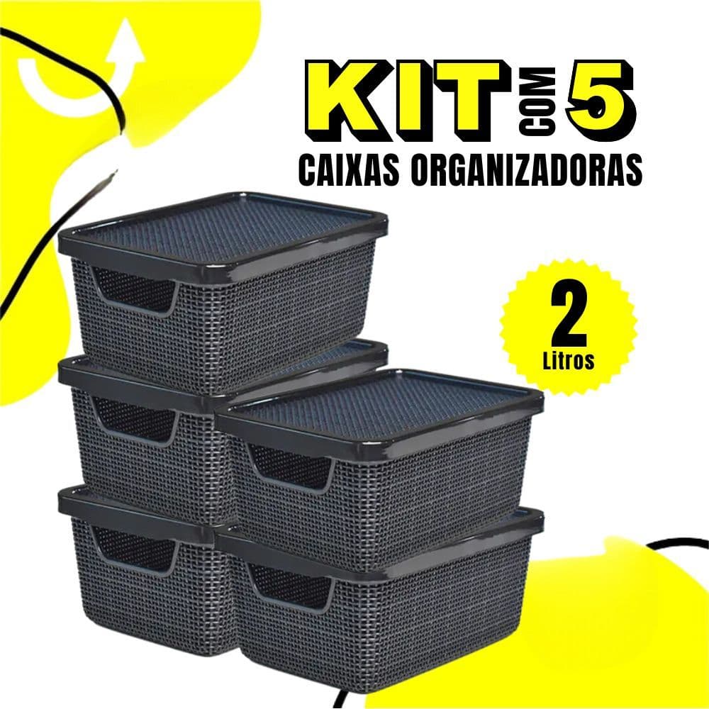 Kit 5 Caixa Organizadora Jutta Preto 2 Litros Organizador de Maquiagem Calcinhas Gavetas Bijoteria