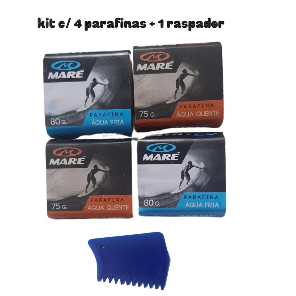 Kit c/4 parafinas Surf Maré + 1 Raspador- Combo 4 Parafinas P/ Prancha de Surf Mare + 1 Raspador