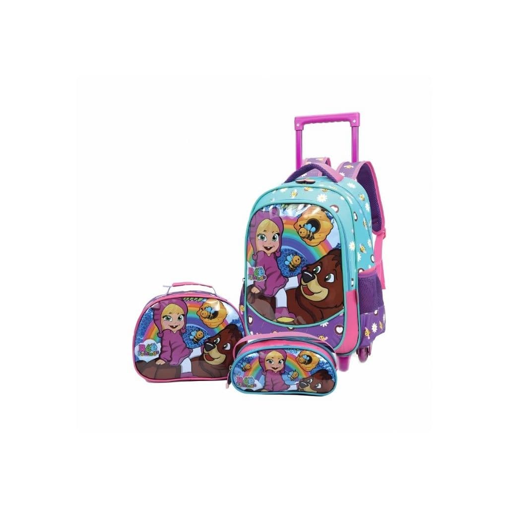 Kit Mochila De Carrinho Escolar Bee Friends Menina Pequena