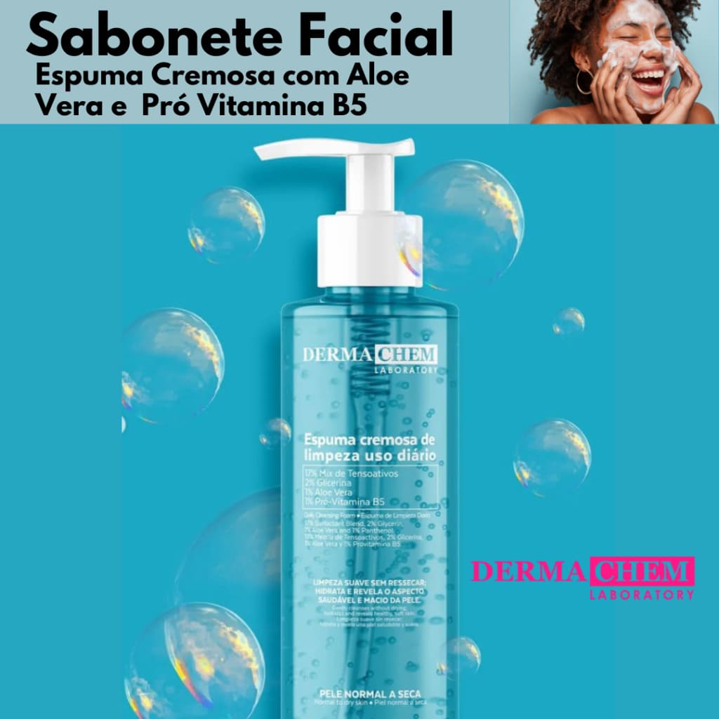 Sabonete Facial Espuma Cremosa com Aloe Vera e Pró-Vitamina B5 240ml Dermachem