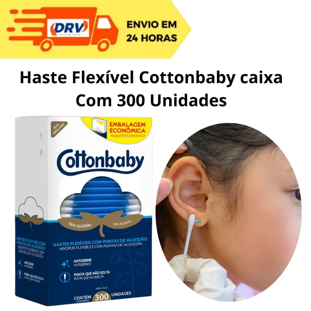 Haste Flexível Cottonbaby Caixa com 300 Unidades - Cotonete - Haste Cottonbaby Com 300 Unidades