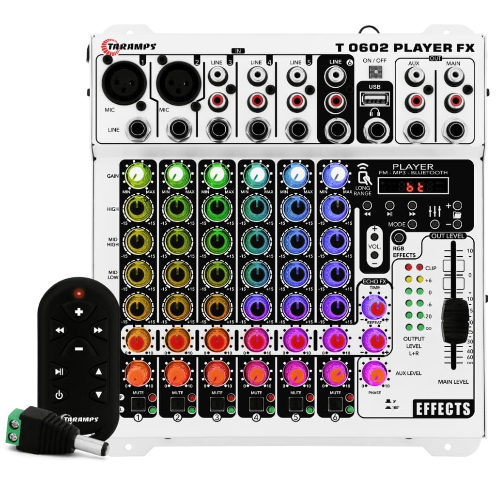 Mesa Som Automotiva Taramps T0602 Player RGB Bluetooth Efeito Echo 6 Canais com Controle