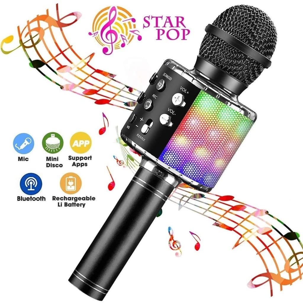 WS-858 - Microfone Infantil de Karaoke Microfone de Brinquedo Sem Fio Bluetooth