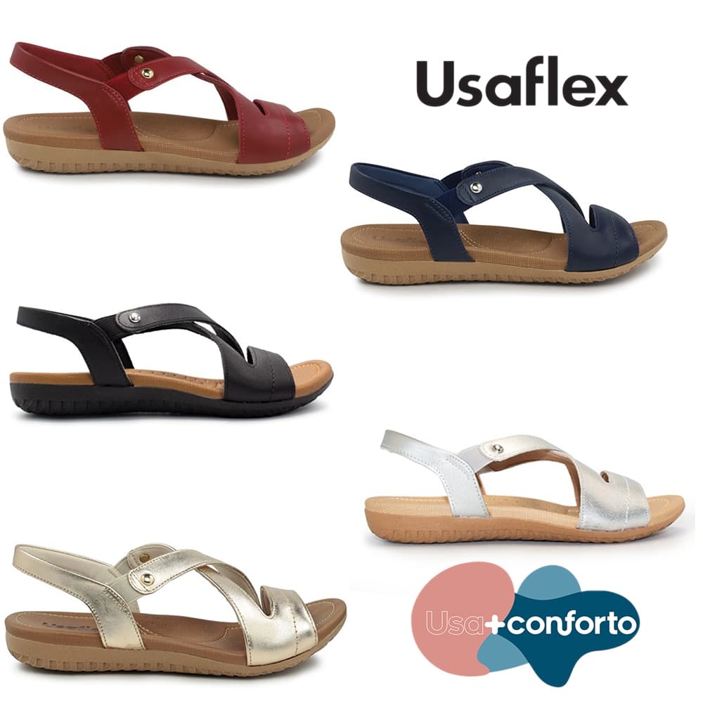 Sandália Usaflex Rasteira Couro Elastico Conforto R1804