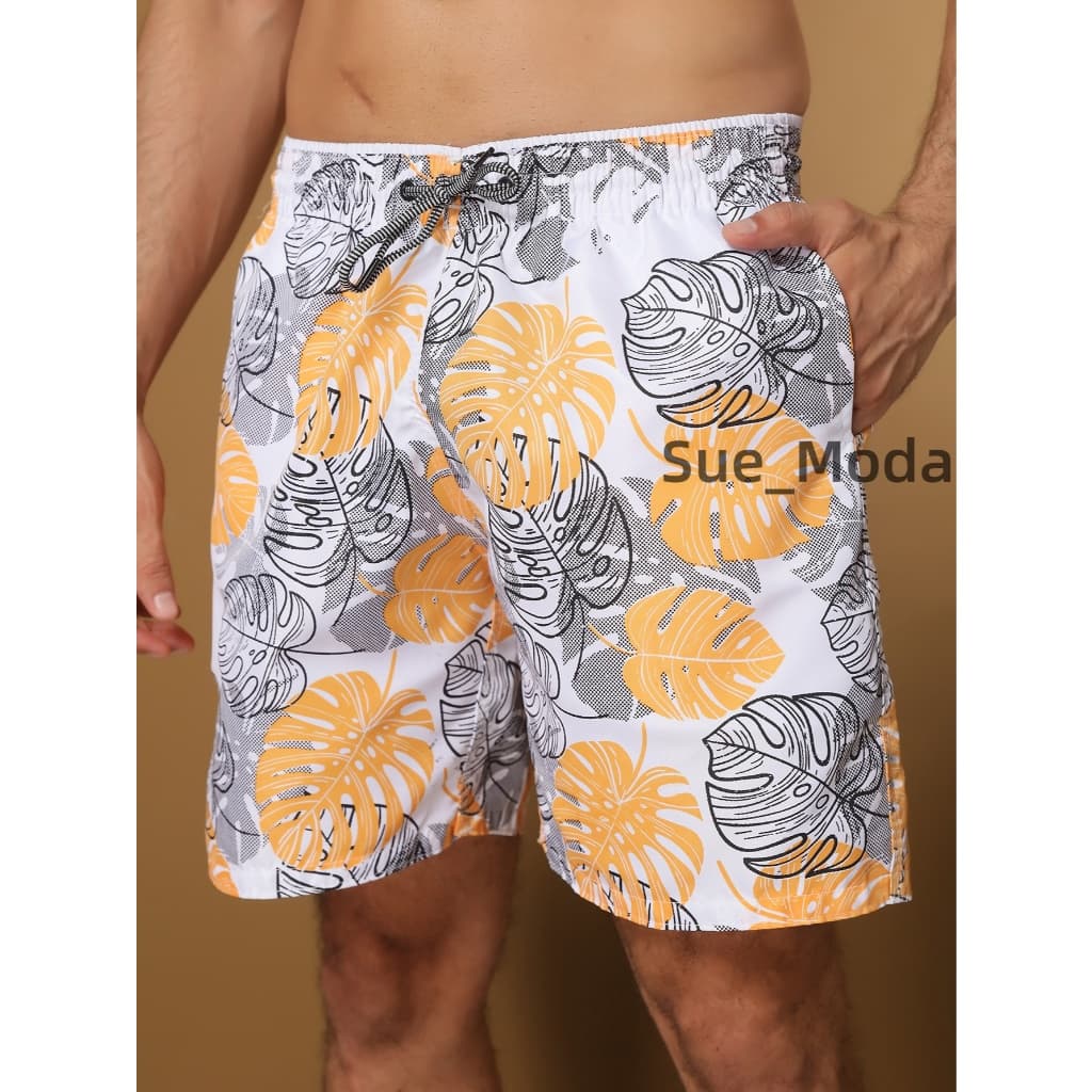 Short Tactel Grosso Estampada Folha Colorida Masculino Adulto Surf Praia Piscina  Secagem Rápida Academia  Bermuda Verão