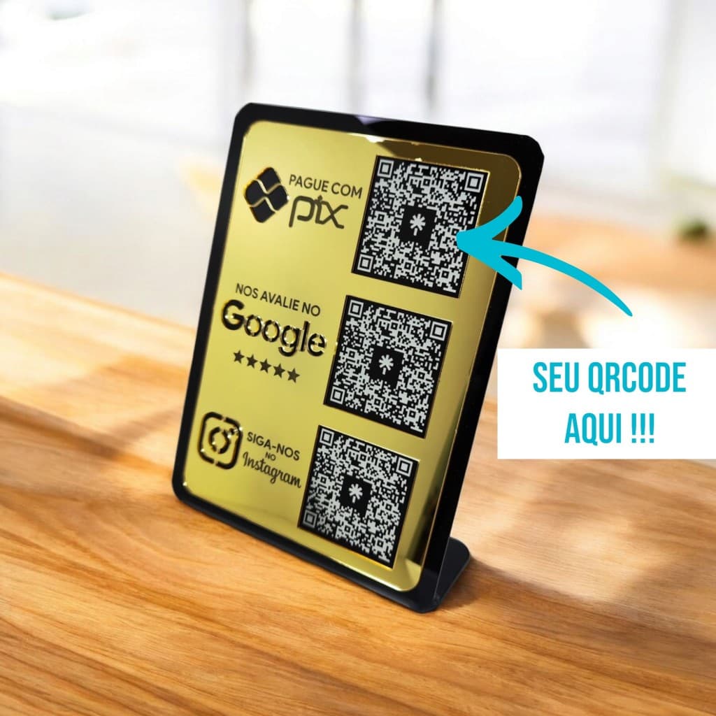 Display Placa com QR Code PIX GOOGLE INSTAGRAM PERSONALIZADO com gravação impressão