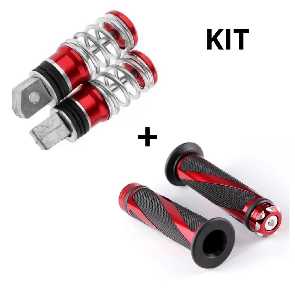 Pedaleira Esportiva Mola Universal Honda, Yamaha, Suzuki + Manopla Moto Esportiva 7/8 Alumínio Espiral Tipo Spencer