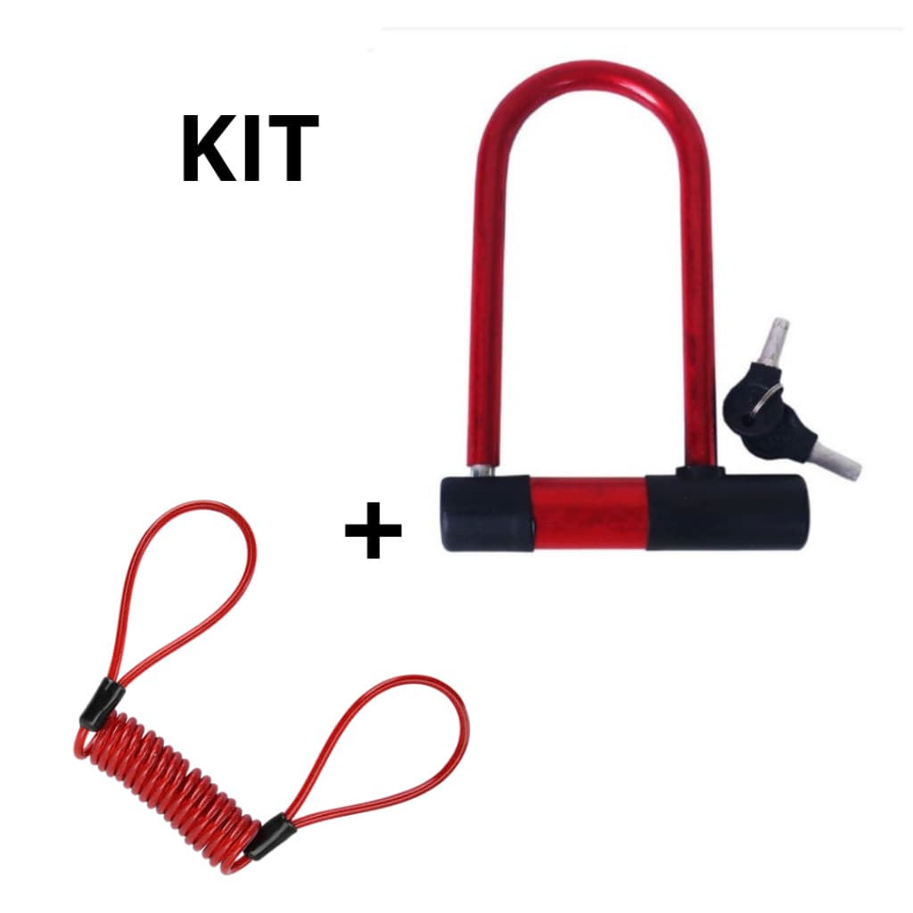 Cadeado em U para bicicleta e motocicleta Anti Furto Trava Tranca + Cabo Aviso E Lembrete De Disco De Freio Para Motos