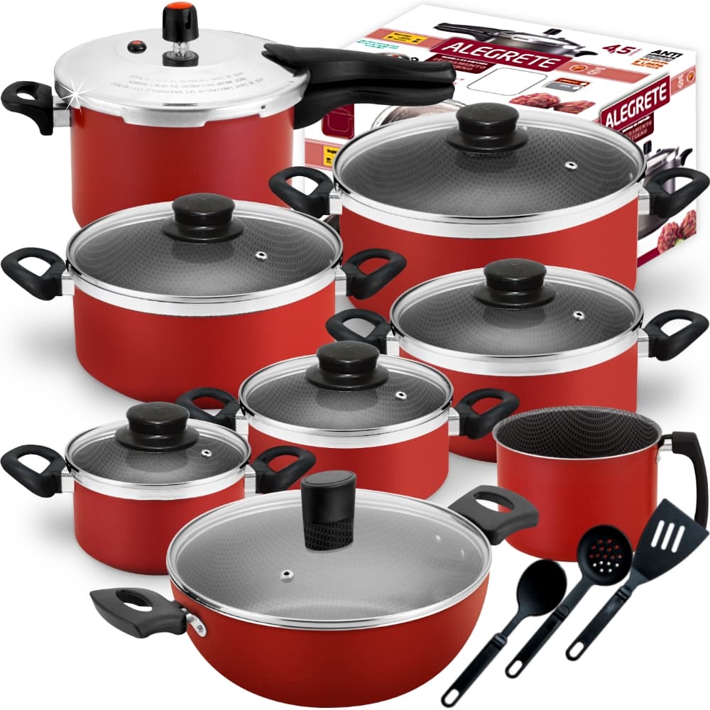 Jogo De Panelas Antiaderente Grossas & Resistentes + Pressão 4,5L +  Panela Wok Gourmet 12 Peças