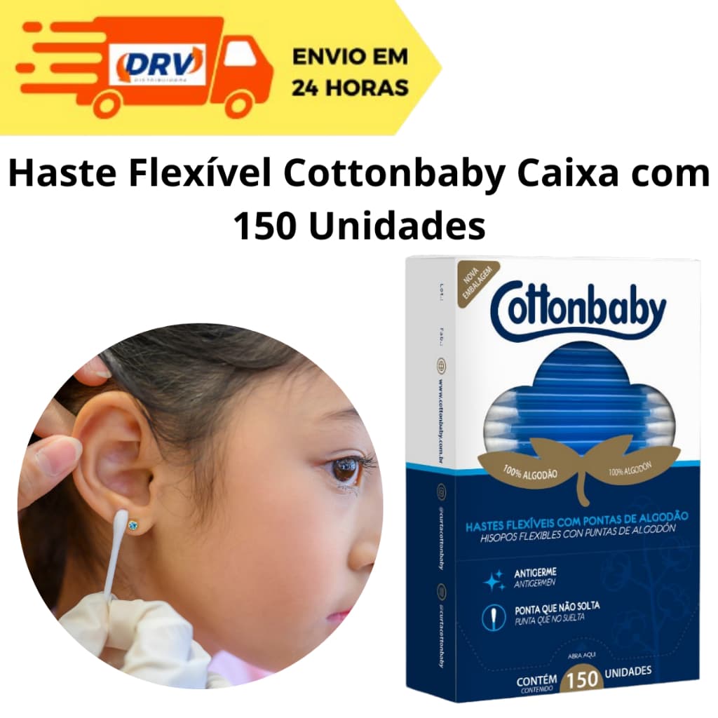 Haste Flexível  Cottonbaby Caixa com 150 Unidades - Cotonete com 150 Unidades - Haste Flexivel