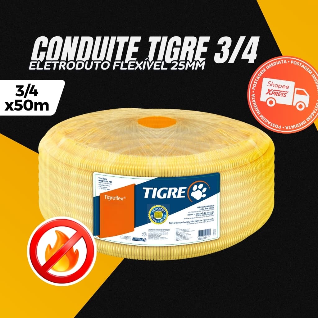 Conduite 3/4 X 50m Eletroduto Tigre Original Rolo Mangueira Corrugada
