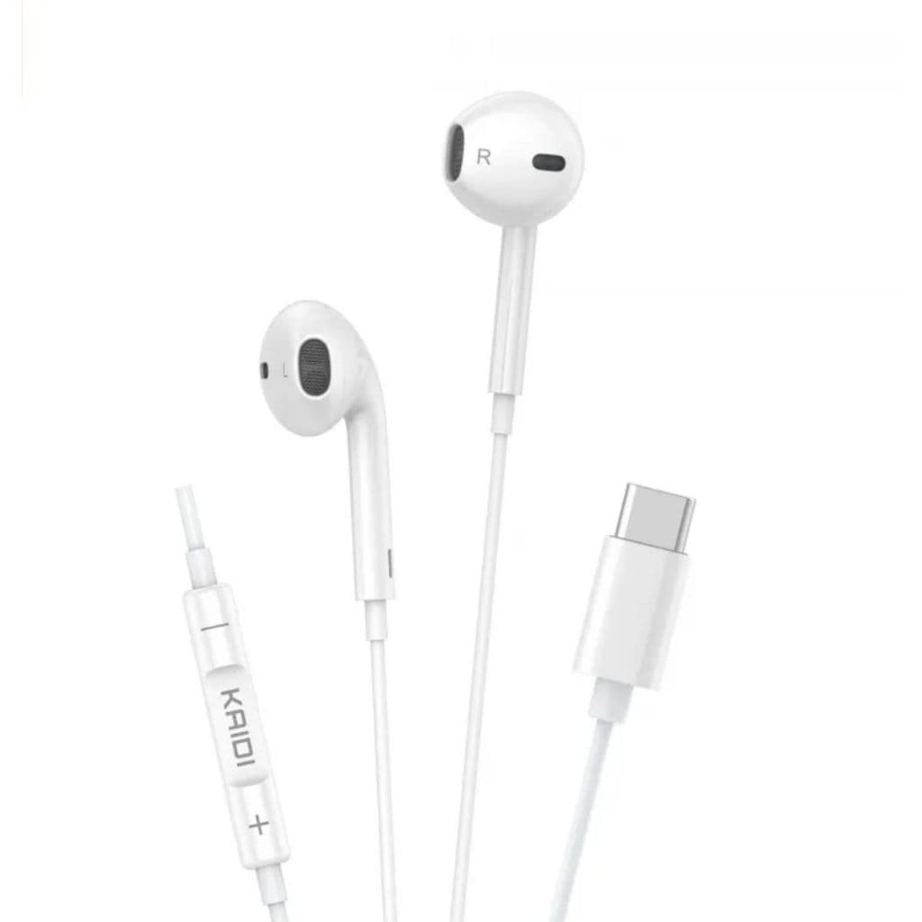 Fone de Ouvido Com Cabo Tipo-C com Microfone Kaidi KD-729 Branco.