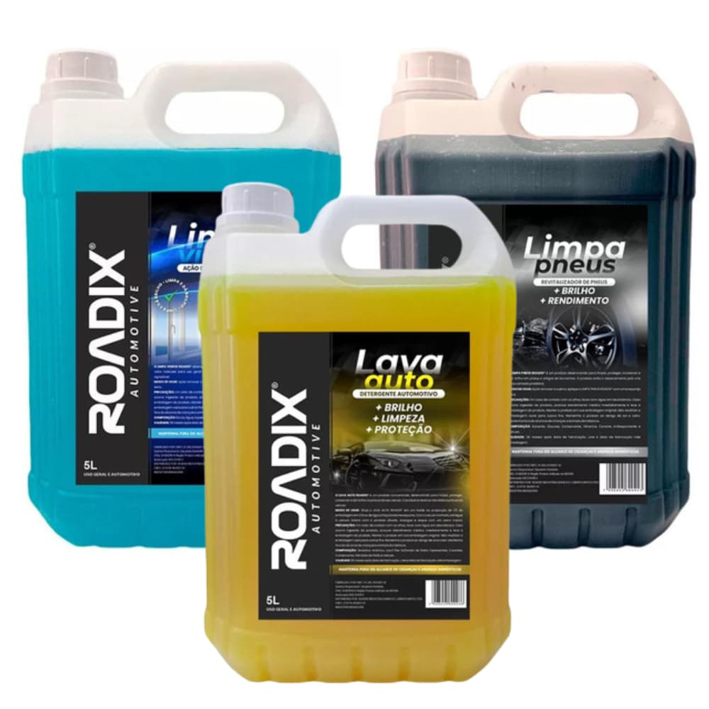 Kit Lavagem Automotiva Shampoo Pretinho Pneu Limpa Vidro Lava Rápido Estética Automotiva