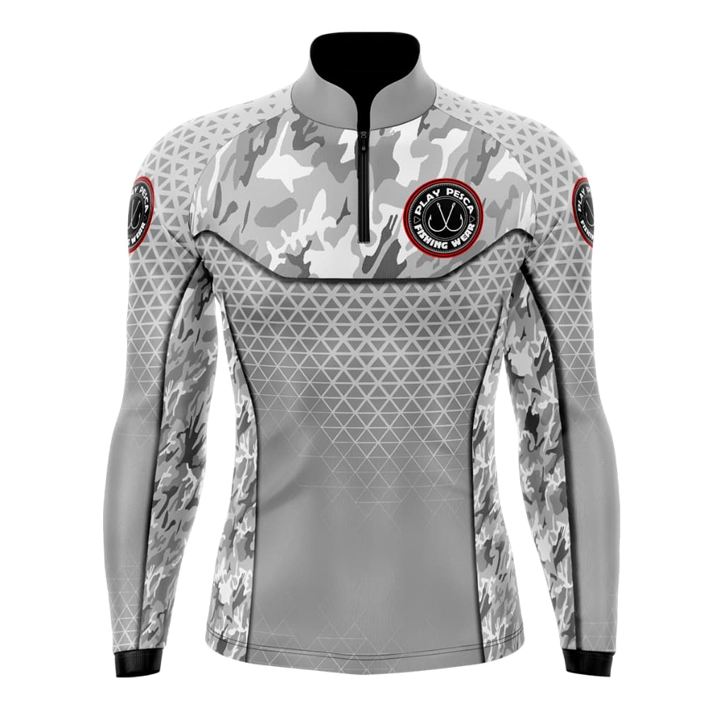 Camiseta Camisa Camuflada Branca e Cinza Play com Proteção Solar Uv50+ Cammo White