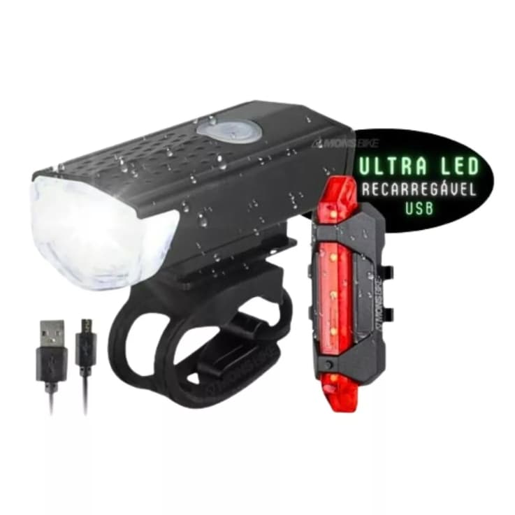 Kit Lanterna E Farol Bicicleta Luz Ultra Led A Prova D'água