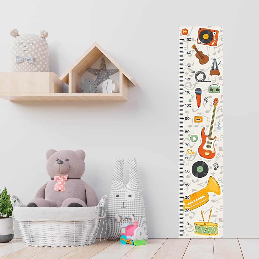 Régua de Crescimento Infantil Adesivo Música Instrumentos Escola Quarto Menina Menino - 112reg
