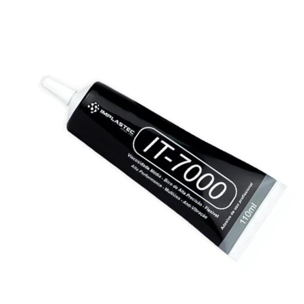 Cola Preta para colar tela de celular T7000 LCD multiuso profissional preta 110ml Implastec IT-7000
