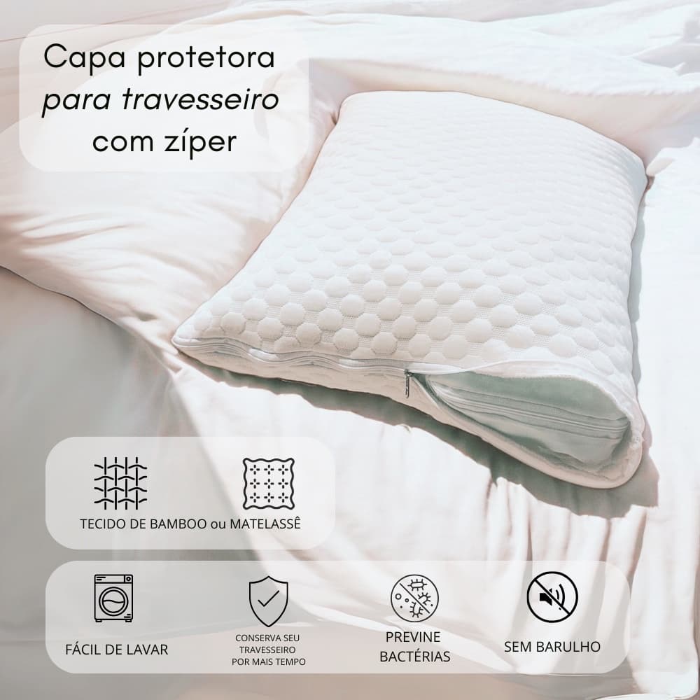 Kit 4 Capa Protetora P/ Travesseiro Fronha Protetor Não Faz Barulho C/ Zíper