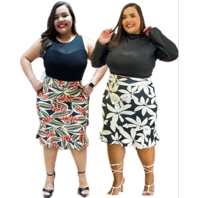 Saia plus size midi kit 2 saias babado suplex lápis moda feminina evangelica